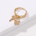 Miss Jewelry Wholesale New Stainless Steel Hip Hop Iced out Gold Plated Mens Diamond Ring Key and Lock Ring